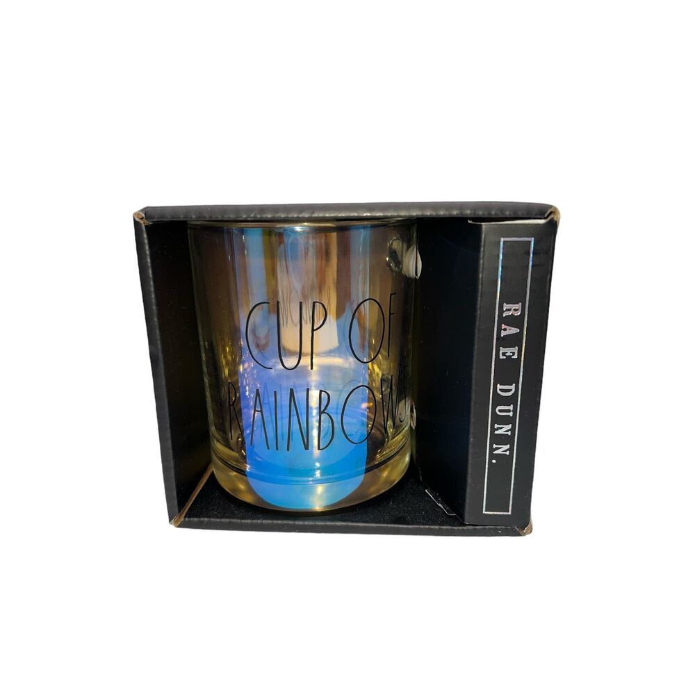 Rae Dunn Cup of Rainbow Iridescent 18oz Glass Mug